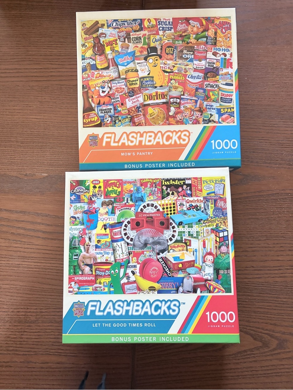 Master Pieces Flashbacks Puzzle Lot of 2 Vintage Toys and Snacks 1000 Pieces